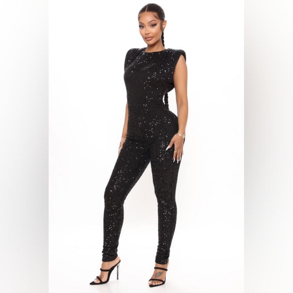 Fashion Nova Black Glitter Jumpsuit